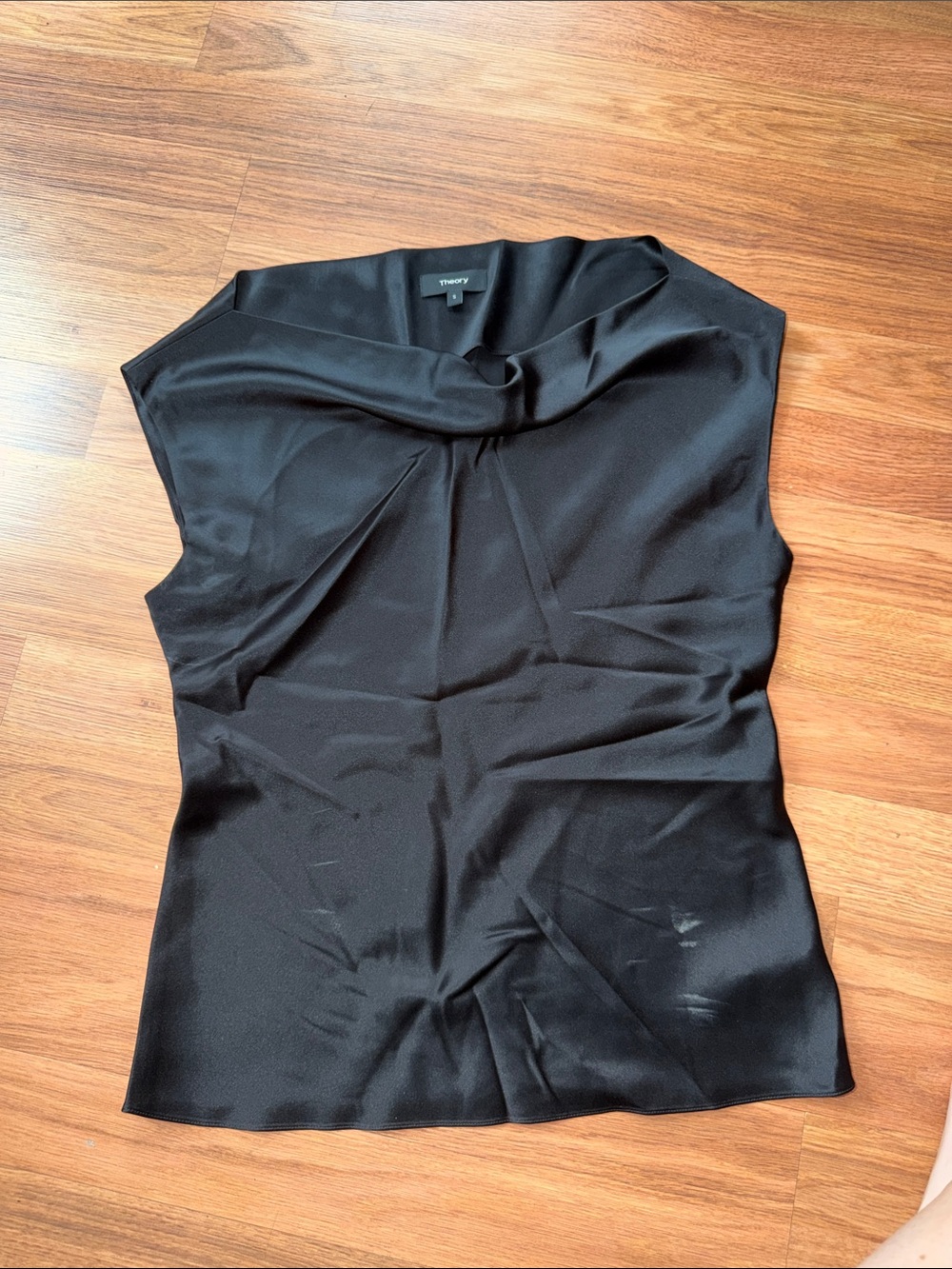 Theory Black Satin Cowl Neck Sleeveless Top